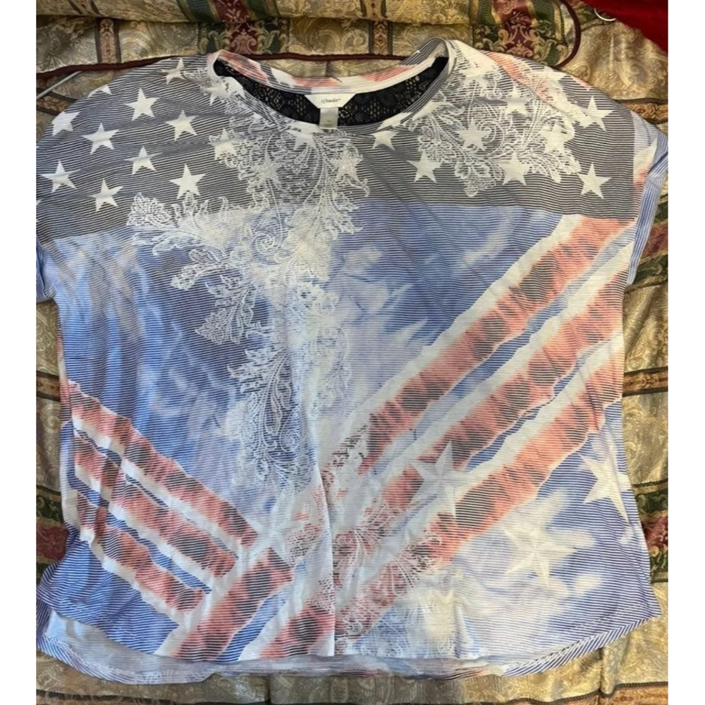 CJ Banks American Flag Blouse Size 3X